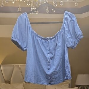American Eagle Outfitters Light Blue Puff Sleeve Blouse